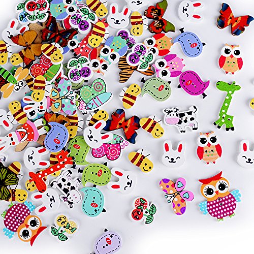 100pcs Botones de Animales de Madera para Manualidades Costura Decoración DIY Scrapbooking Bricolaje Artesanía