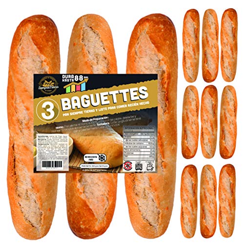 12 x Baguettes de Pan SiempreTierno 110 grs (1320 grs total) · Dura hasta 88 días sin necesitad de frio ni congelación · Ideal para cualquier momento · Embolsadas en Atmosfera Protectora . 12 x Baguettes de Pan SiempreTierno 110 grs (1320 grs total) · Dura hasta 88 días sin necesitad de frio ni congelación · Ideal para cualquier momento · Embolsadas en Atmosfera Protectora .