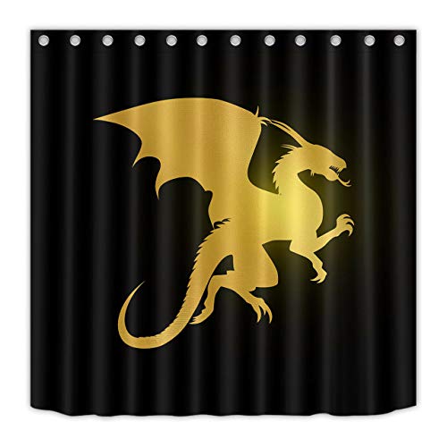 123456789 Golden Dragon Roar Cortina de baño Baño Impermeable Tejido Gancho Mat Set 60/72"