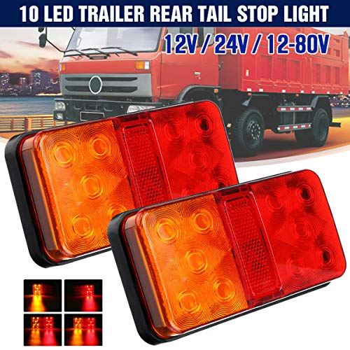 12V Luces Traseras para Remolque LED Pilotos Remolque Luz de Matrícula Freno Rojo y Ámbar Adecuado para remolque Caravana Camión Tractor 2 pzs