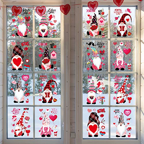 130 Piezas 16 Hojas Pegatinas de Ventanas de Día de San Valentín Adornos de Pared Ventana de Gnomos Corazón Desmontables para Boda Aniversario Cumpleaños