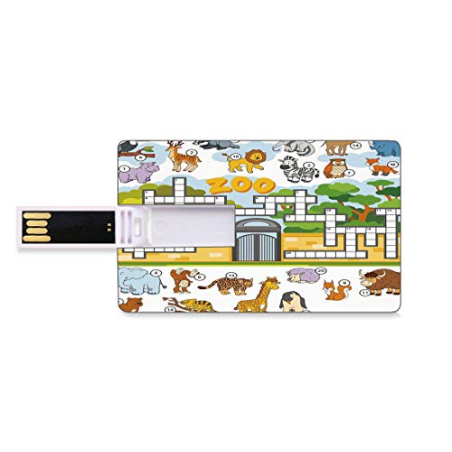 16GB Unidades flash USB flash Word Search Puzzle Forma de tarjeta de crédito bancaria Clave comercial U Disco de almacenamiento Memory Stick Juego educativo temático del zoológico con números y palabr