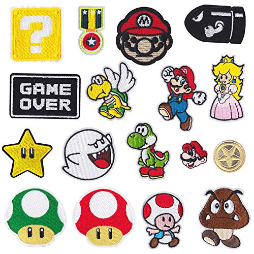 17 piezas Parches de planchado para videojuegos de Super Mario Bros, parches bordados, parches para coser en ropa, chaquetas, mochilas, vaqueros