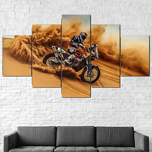 199Tdfc Imprimir Sobre Lienzo - Moto Rally Bike Ktm Racer - Cuadro Sobre Lienzo - 5 Piezas - Impresión En Lienzo - Listo Para Colgar - En Un Marco - XXL(100X55cm)