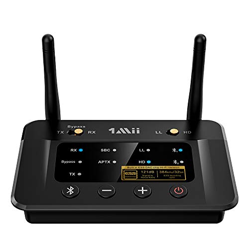 1mii - Adaptador Bluetooth 5.0 transmisor y receptor, transmisor receptor Bluetooth Audiophile ESS DAC, aptX HD débil Latencia para TV PC, adaptador de audio inalámbrico óptico RCA AUX 3,5 mm