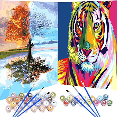 2 Set Pintar por Numeros para Adultos Niños Pintura por Números con Pinceles y Pinturas Decoraciones,Kit de pintura al óleo para adultos,Tigre colorido y Árbol colorido (16*20 Pulgadas, Sin Marco) 2 Set Pintar por Numeros para Adultos Niños Pintura por Números con Pinceles y Pinturas Decoraciones,Kit de pintura al óleo para adultos,Tigre colorido y Árbol colorido (16*20 Pulgadas, Sin Marco)