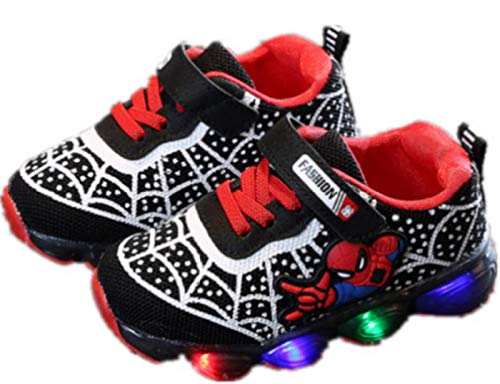 2019 Otoño Nuevos Zapatos Intermitentes para Niños Zapatos Deportivos para Niños Zapatos Spider-Man Zapatos De Suela Blanda (EU27,Negro)