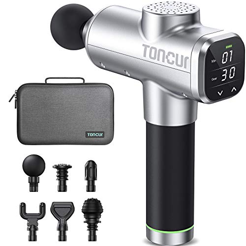2021 Upgrade Toncur Pistola de Masaje Masajeador de Percusión de Tejido Profundo de 14 mm con 30 Velocidades Adjustables con Función de Sincronización, Massage Gun con 6 Cabezales de Masaje 2021 Upgrade Toncur Pistola de Masaje Masajeador de Percusión de Tejido Profundo de 14 mm con 30 Velocidades Adjustables con Función de Sincronización, Massage Gun con 6 Cabezales de Masaje