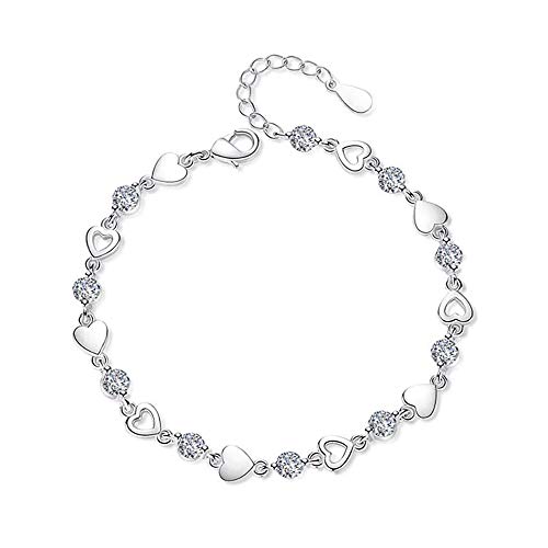 24 JOYAS Pulsera Ajustable Corazones en Plata de Ley 925 y Circonitas de Pureza AAA de 20 + 3,5 Centímetros Regalo romántico para Mujer 24 JOYAS Pulsera Ajustable Corazones en Plata de Ley 925 y Circonitas de Pureza AAA de 20 + 3,5 Centímetros Regalo romántico para Mujer