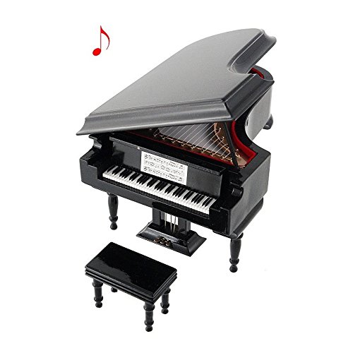 2503-25042-Piano de Cola Decorativo Miniatura en Madera 18 centimetros. Caja de música. con Estuche.