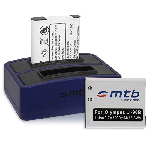 2X Batería + Cargador Doble (USB) para LI-90B LI-92B / Olympus Tough TG-Tracker/SH-1, 2… / XZ-2 / TG-1 TG-5 - Contiene Cable Micro USB
