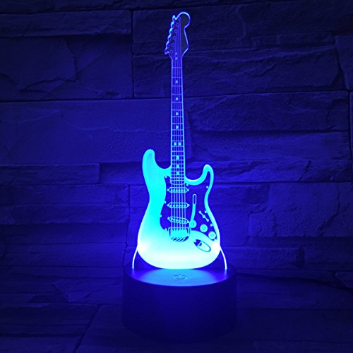 3D Lámpara óptico Illusions Luz Nocturna, EASEHOME LED Lámpara de Mesa Luces de Noche para Niños Decoración Tabla Lámpara de Escritorio 7 Colores Cambio de Botón Táctil y Cable USB, Guitarra