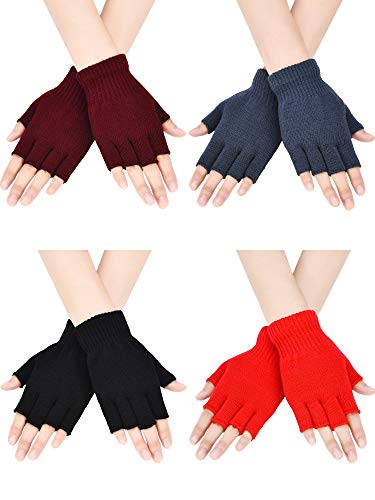 4 Pares de Guantes sin Dedos Guantes de Mitad de Dedos Guantes de Punto de Color Sólido para Niños y Niñas (Conjunto de Colores 1)