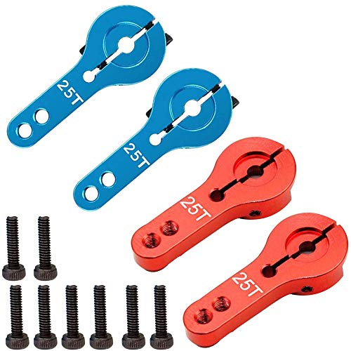 4 Piezas Brazo Servo Dirección Piezas Metal, Metal 25T Servo de DireccióN, 3 Agujeros Metal Brazo de Dirección Con Tornillos Se Adapta a Futaba, Savox, HL, HSP, HD Power, Go Techservos (Rojo, Azul)