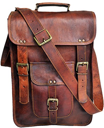 40 Cm Bolso Bandolera Laptop Bag Bolsa De Hombro Cuerpo Cruzado Grande para Mensajero Mensajeria De Cuero Piel Marron Portatil Notebook Bag College Office Hombre Y Mujer Leather Messenger Bag