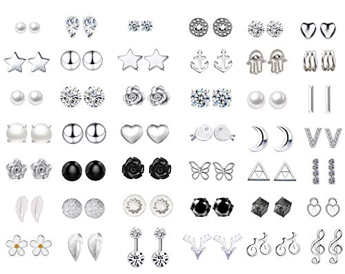 42 pares de pendientes de perno prisionero variados surtidos de época para mujeres niñas aros simples aretes conjunto joyería de la mujer (Plata) 42 pares de pendientes de perno prisionero variados surtidos de época para mujeres niñas aros simples aretes conjunto joyería de la mujer (Plata)