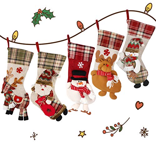 5 Piezas 45CM Medias de Navidad de Lino, Bolsillo de Regalo, Dulces de Navidad, Figura de Alce, Papá Noel, Muñeco de Nieve 5 Piezas 45CM Medias de Navidad de Lino, Bolsillo de Regalo, Dulces de Navidad, Figura de Alce, Papá Noel, Muñeco de Nieve