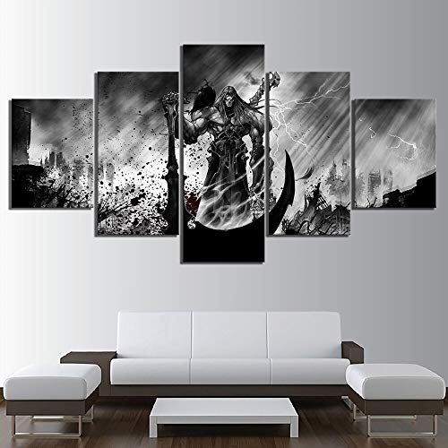 5 piezas de pintura en blanco blanco negro de Caballero de la Muerte calcomanía de pared del juego Darksiders Game Poster Pintura en lienzo para decoración del hogar arte de pared