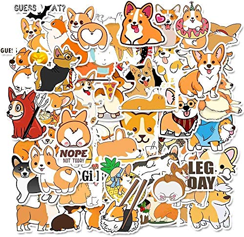 50pcs pegatinas de animales Corgi Stickers de Corgi para ordenador portátil, dormitorio, armario, coche, bicicleta, teléfono móvil, equipaje, guitarra, pegatinas de bricolaje (Welsh Corgi Pembroke)