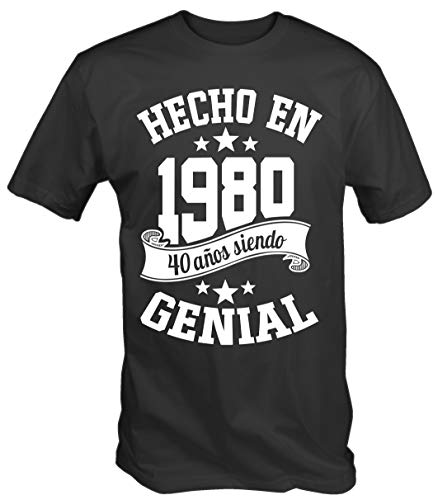 6TN Hombre Lengua española Hecha en 1980 40 años de ser Camiseta Impresionante (S, Carbón)