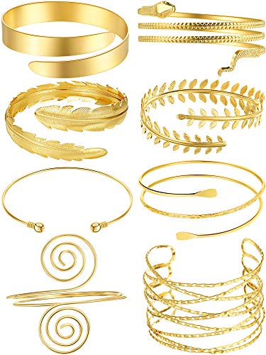 8 Piezas Brazalete de Brazo Oro Banda de Brazo Superior Banda de Brazo Espiral Brazalete Ajustable para Mujeres