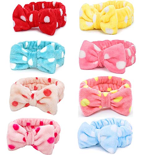 8 Piezas Diadema Maquillaje, Ouinne Bowknot Pelo Bandas Elástico Coral Bandas para el Cabello Maquillaje de Felpa Lavado de Cara Ducha Diadema