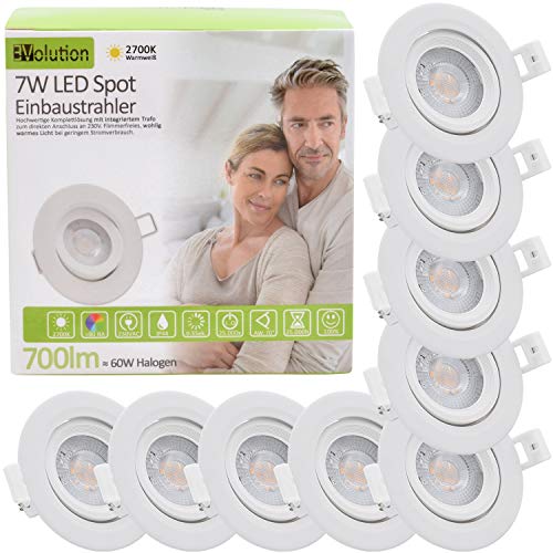 9x Evolution Foco empotrable LED 7W 770lm Proyector IP44 230V 40.5mm Baño y sala de estar abatibles 2700k Focos de techo