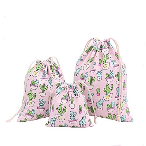 Abaría - 3 unidades bolsa de algodón con cuerdas – Pequeña saco bolsas - Bolsa inserto organizador para bebé ropa juguete pañales - Bolsa de regalo - 25x 30 cm, 19 x 23 cm, 14 X 16