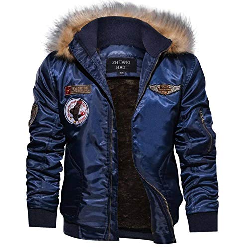 Abrigos de Moda Militares Casuales de los Hombres Abrigo de Invierno de algodón Grueso Chaqueta de Bombardero Chaqueta piloto Capa táctica del ejército Traje Deportivo cálido (L, Azul)