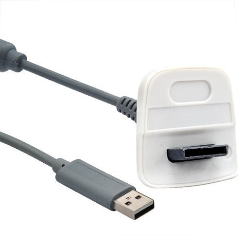 Accessotech Cargador USB Cable para Microsoft Xbox 360 Inalámbrico Mando para Juegos Gris