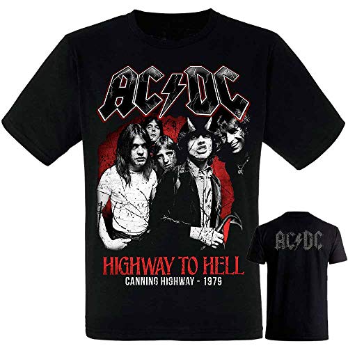 AC/DC - Highway to Hell - Camiseta Negra Hombre Manga Corta - ACDC Tshirt (M)