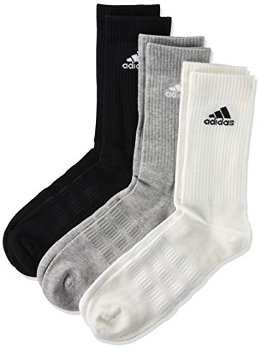 adidas Cushioned Crew Calcetines, Multicolor (Negro/Gris/Blanco), L (Pack de 3) Unisex adulto