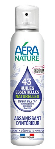 AERA NATURE: Spray purificante de interiores con 43 aceites esenciales naturales, bactericidas, fungicidas, virucidas. Elimina el 99.9% de microbios, bacterias, levaduras, hongos, virus H1N1
