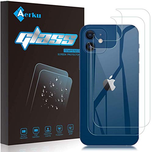 Aerku Compatible con Protector de Pantalla Trasera de Vidrio iPhone 12 Mini 5.4"[2 Piezas], 9H Dureza 2.5D Sin Burbujas Cristal Templado Protector Trasera de Vidrio [Transparente]