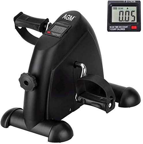 AGM Mini Pedal de Ejercicio para Bicicleta de Ejercicio para Brazos y Piernas con Pantalla LCD, Ciclo de Resistencia en Interiores, Color Plateado y Negro (Negro 1)