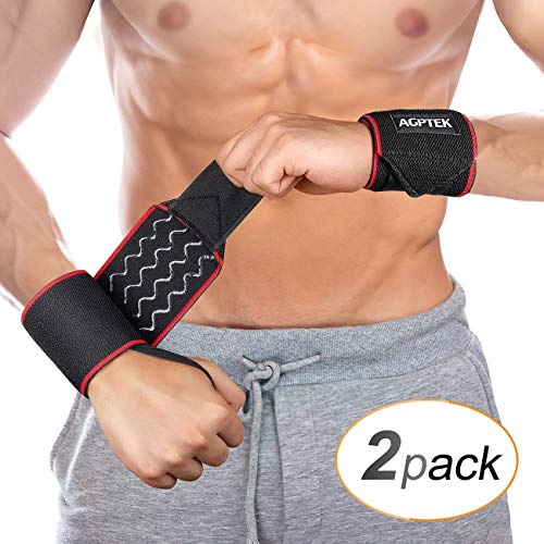 AGPTEK 2 Piezas Muñequeras Deportivas, Muñequeras Crossfit con Banda Antideslizante para Levantar de Pesas, Flexiones, Apto para Hombres y Mujeres