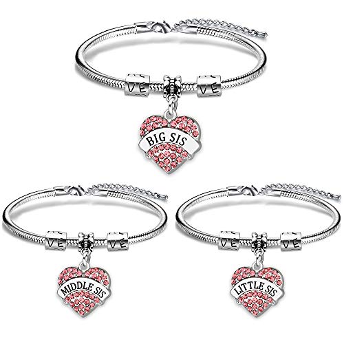 AGR8T Pulsera Hermana Regalos Mejor Amigo Grande Medio Pequeña Hermana Amor Corazón Cristal Mujeres Joyería 3PCS AGR8T Pulsera Hermana Regalos Mejor Amigo Grande Medio Pequeña Hermana Amor Corazón Cristal Mujeres Joyería 3PCS