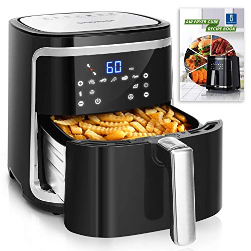 Aigostar Cube - Freidora de aire sin aceite 7L, 1900W, 7 funciones preestablecidas + mantener caliente, modo manual, panel LED táctil. Doble uso: con cesta o cajón. Sin BPA. Libro de recetas incluido Aigostar Cube - Freidora de aire sin aceite 7L, 1900W, 7 funciones preestablecidas + mantener caliente, modo manual, panel LED táctil. Doble uso: con cesta o cajón. Sin BPA. Libro de recetas incluido