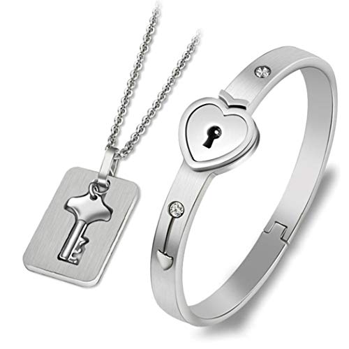 Aisoway 1 Regalos Joyería Set De Acero Inoxidable Forma De La Llave del Collar del Corazón De La Pulsera De Decoración para Hombres Mujer