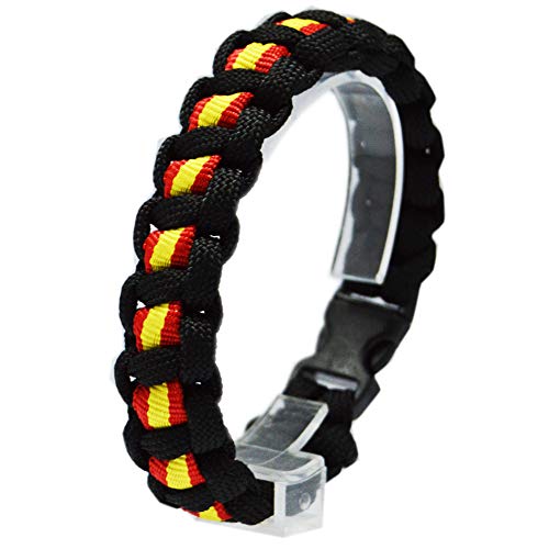 ALBERO Pulsera Paracord Negra con Bandera de España. Medida aproximada 21cm.