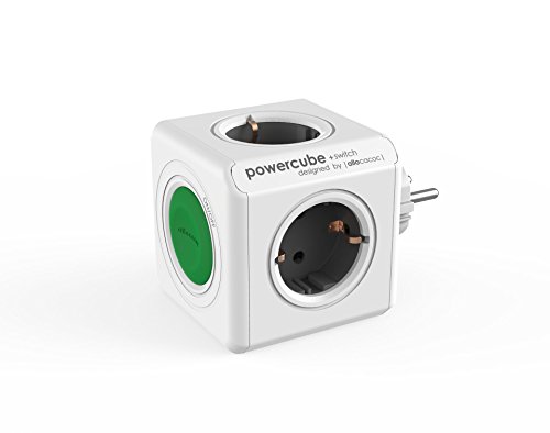 Allocacoc PowerCube Switch Original, Adaptador de Viaje con Interruptor, 4 enchufes Ahorro de energía, 230 V schuko