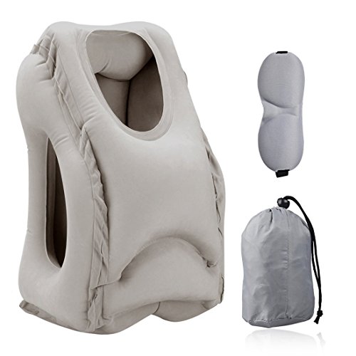 Almohadas de Viaje, HOMCA Multi-Funcional Inflable Almohadilla de Siesta cómodo cojín de Viaje con máscara de Ojo para Aviones, Coches, autobuses, Trenes (Gris) Almohadas de Viaje, HOMCA Multi-Funcional Inflable Almohadilla de Siesta cómodo cojín de Viaje con máscara de Ojo para Aviones, Coches, autobuses, Trenes (Gris)