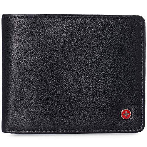 Alpine Swiss RFID Luka - Cartera para hombre con tapa para identificación (plegable, con sección de billetes dividida, viene en una caja de regalo) - negro - talla única