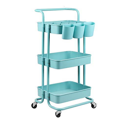 alvorog Carrito de Cocina de 3 Niveles con Ruedas, Carro de Almacenaje con Asa, Carrito Auxiliar Multifuncional para Baño, Cocina, Oficina, Salón & SPA - Azul