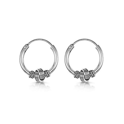 Amberta Aros Tribales de Bali en Plata de Ley 925 - Pendientes Étnicos de Estilo Indio - Diámetro: 15 mm - Modelo Nodo Amberta Aros Tribales de Bali en Plata de Ley 925 - Pendientes Étnicos de Estilo Indio - Diámetro: 15 mm - Modelo Nodo