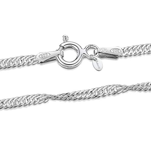 Amberta® Joyería - Collar - Fina Plata De Ley 925 - Cadena de Singapur - 2 mm - 40 45 50 55 60 70 cm (50cm) Amberta® Joyería - Collar - Fina Plata De Ley 925 - Cadena de Singapur - 2 mm - 40 45 50 55 60 70 cm (50cm)