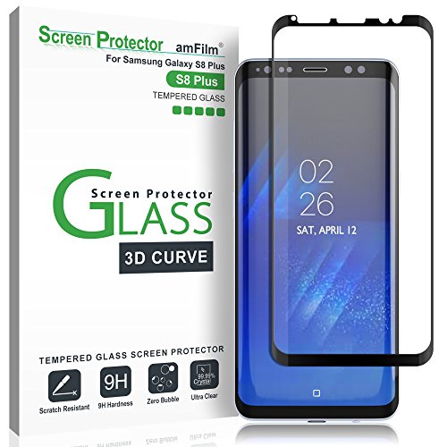amFilm Protector Pantalla para Galaxy S8 Plus, Cobertura Total (3D Curvo) Cristal Vidrio Templado Protector de Pantalla para Samsung Galaxy S8+ (Negro)