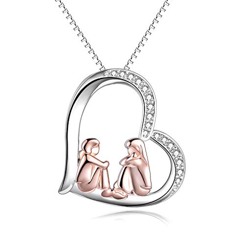 Amistad de plata esterlina Bis Sis Lit Sister Colgante de corazón Collar Cumpleaños Joyería de Navidad Regalos para el mejor amigo Hermana Compañeros de clase Mujeres