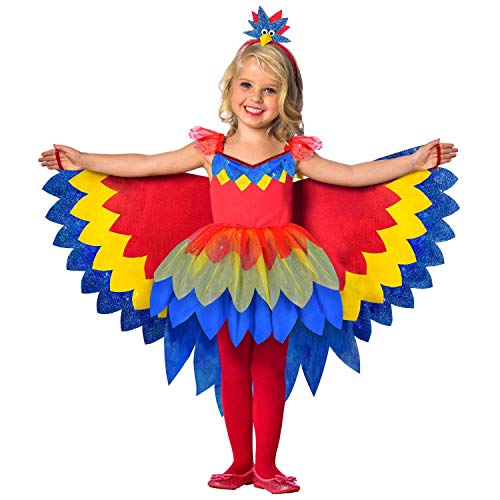 amscan 9903520 Vestido colorido con alas de loro y diadema, edad 9-10 años-1 PC