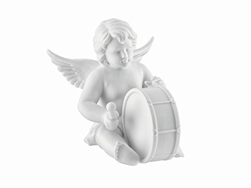 Ángel con bombo hecho de porcelana biscuit blanco mate de calidad Rosenthal 11 cm en caja de regalo